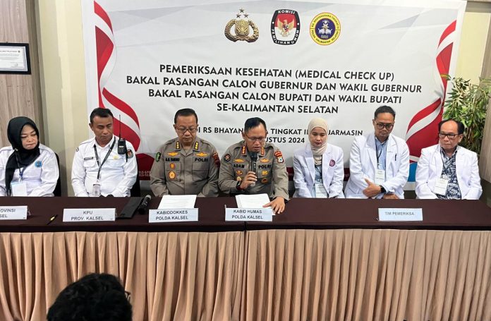 Ket: Konferensi pers Biddokkes Polda Kalsel dalam rangka kesiapan pemeriksaan kesehatan bagi calon Gubernur dan Wakil Gubernur Kalsel, Kamis (29/8/2024).
